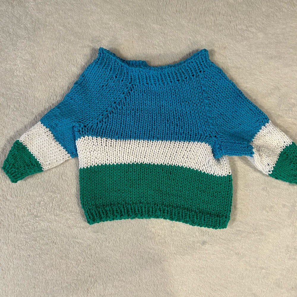 Green Cream Blue Raglan Knit Sweater 6-9 months